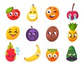 Cartoon emotions fruit characters natural food vector smile nature happy expression juicy mascot tasty design.