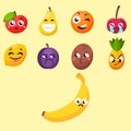 Cartoon emotions fruit characters natural food vector smile nature happy expression juicy mascot tasty design.