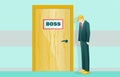 Cartoon Employee Character Standing at Boss Door