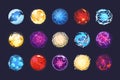 Cartoon energy spheres. Magic fantasy orb asset for 2D game, witchcraft prophesy globe and crystal sphere with shiny Royalty Free Stock Photo