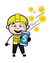 Cartoon Engineer showing Mobile Money