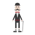 Cartoon english, british gentleman mustache holding stick