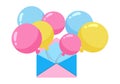 Cartoon envelope with flying balloons. Isolated design element