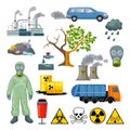 Cartoon Environmental Pollution Icons Set