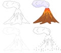 Cartoon erupting volcano. Vector illustration. Dot to dot game f Royalty Free Stock Photo