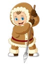 Cartoon eskimo boy holding a spear Royalty Free Stock Photo