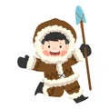 Cartoon eskimo boy holding a spear