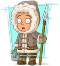 Cartoon eskimo boy with spear and fish