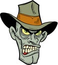 Cartoon evil cowboy zombie head