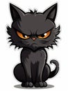 Cartoon sticker evil black kitten, AI