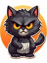 Cartoon sticker evil kitten, AI