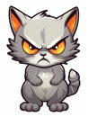 Cartoon sticker evil grey kitten, AI