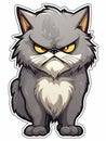 Cartoon sticker evil grey kitten, AI