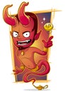 Cartoon evil red jinn with gold coin Royalty Free Stock Photo