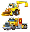 Cartoon excavator and other industrial car - illustration