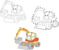 Cartoon excavator. Vector illustration. Coloring and dot to dot