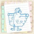 Cartoon exhibitionist on paper note, vector illustration