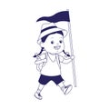 Cartoon explorer girl with a flag