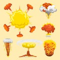 Cartoon explosion boom effect animation game sprite sheet explode burst blast fire comic flame vector illustration.