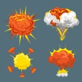 Cartoon explosion boom effect animation game sprite sheet explode burst blast fire comic flame vector illustration.