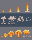 Cartoon explosion effect with smoke. Comic boom effect, explode flash, bomb comic, vector illustration. Explode effect