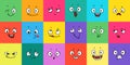 Cartoon expression faces. Comic emoji emotions, funny face. Winking, scary and laughing caricatures. Eyes and mouth