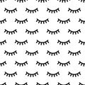 Cartoon eyelashes pattern. Doodle female makeup background, simple minimalist unicorn closed eyes. Vector seamless print