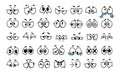 Cartoon eyes. Comic faces people eye and eyebrow expression. Facial emotion character, sad and smile, angry and happy