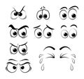 Cartoon eyes set - sad, angry, cry isolated on white background Royalty Free Stock Photo