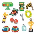 Cartoon f1 car racing icon set Royalty Free Stock Photo