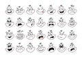 Cartoon face emoji eye. Expressive emotion eyes and mouth, smiling, crying and surprised character face. Emotions of joy, surprise