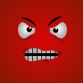 Cartoon face expression. Kawaii manga doodle character with mouth and eyes, angry face emotion, comic avatar isolated on red Royalty Free Stock Photo