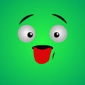 Cartoon face expression. Kawaii manga doodle character with mouth and eyes, mocking face emotion, comic avatar isolated on green