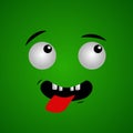 Cartoon face expression. Kawaii manga doodle character with mouth and eyes, mocking face emotion, comic avatar isolated on green