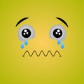 Cartoon face expression. Kawaii manga doodle character with mouth and eyes, sad cry face emotion, comic avatar isolated on yellow
