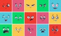 Cartoon face expressions. Surprising look faces, angry mood and doodle head vector illustration set. Cheerful