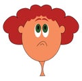 Cartoon face of a funny-looking girl in red hair and green eyes vector or color illustration
