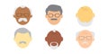 Cartoon face old man vector icon, avatar people, character head , senior person different. Profile grandfather. Glasses, bald head Royalty Free Stock Photo