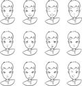 Cartoon faces with different moods emotions and expressions vector set