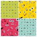 Set of four seamless patterns with different emoticons