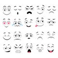 Cartoon faces. Expressive eyes and mouth, smiling, crying and surprised character face expressions. Caricature comic emotions or Royalty Free Stock Photo