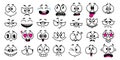 Cartoon faces. Facial expressions for retro old style characters or 1970s animation mascot vector illustration set