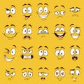 Cartoon faces. Funny face expressions, caricature emotions. Cute character with different expressive eyes and mouth Royalty Free Stock Photo