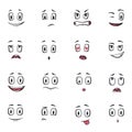 Cartoon faces. Funny face expressions, caricature emotions. Cute character with different expressive eyes and mouth Royalty Free Stock Photo