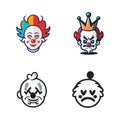 Cartoon faces of funny and sad clowns on a white background. For your design or logo