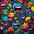 Cartoon Faces with Open Mouths, Smiling and Laughing Pattern Royalty Free Stock Photo