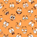 Cartoon faces seamless pattern. Caricature comic emotions with different expressions eyes and mouth, funny characters Royalty Free Stock Photo