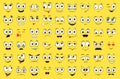 Cartoon faces set. Angry laughing smiling crying scared and other expressions. Vector