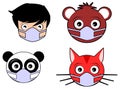 Cartoon faces with surgical masks, characters, isolated.