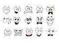 Cartoon facial expressions set. Cartoon faces. Expressive eyes and mouth, smiling, crying and surprised character face